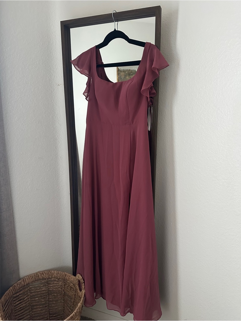 Azazie Dusty Rose Flutter Sleeve Chiffon Maxi Dress